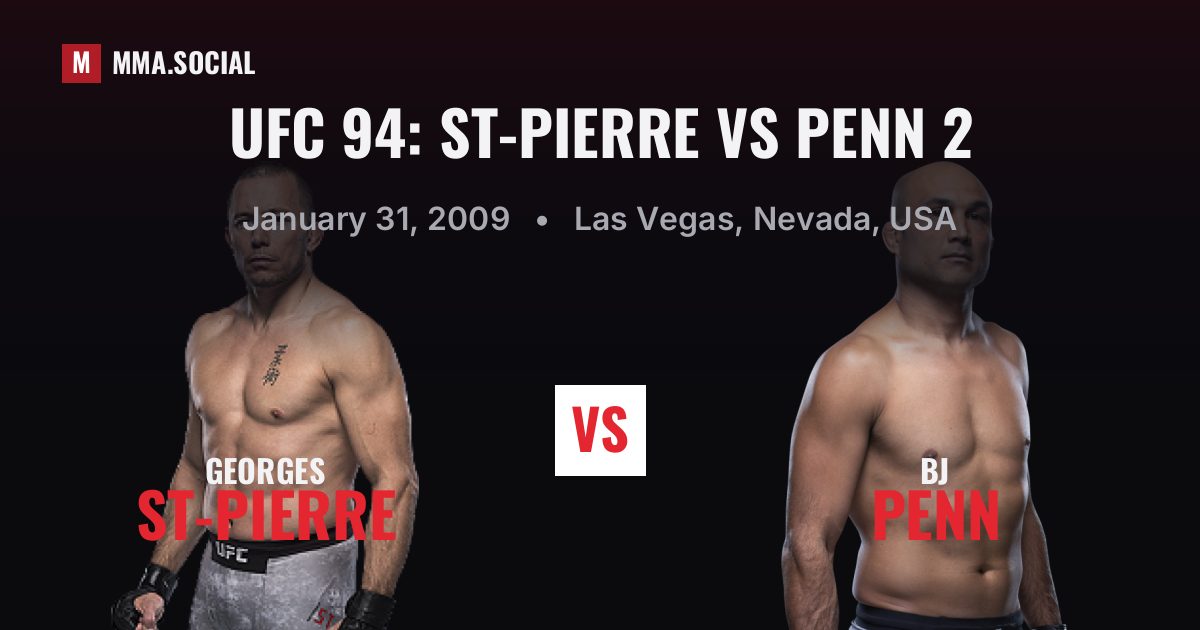 UFC 94: St-Pierre vs Penn 2 results: Georges St-Pierre def. BJ Penn by KO/TKO (R4), Jan 31, 2009