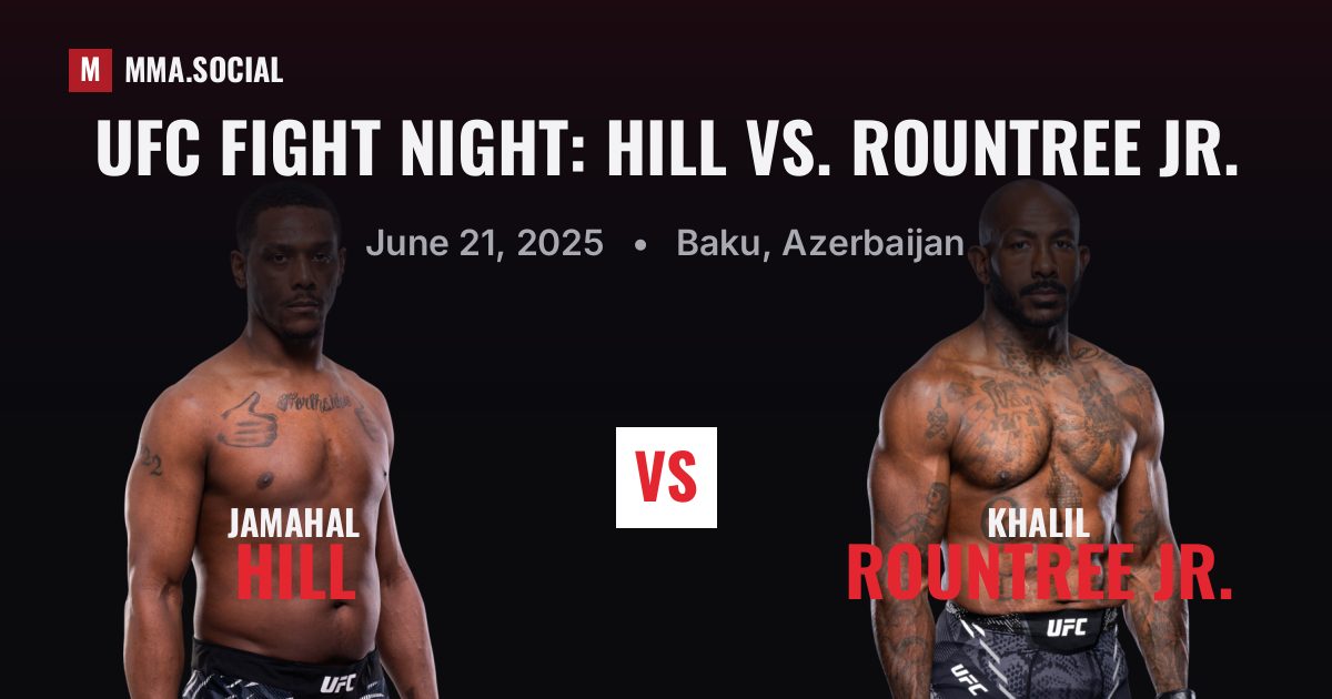 UFC Fight Night: Hill vs. Rountree Jr. results: Khalil Rountree Jr. def. Jamahal Hill by Decision - Unanimous (R5), Jun 21, 2025