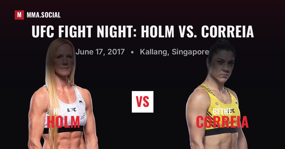 UFC Fight Night: Holm vs. Correia results: Holly Holm def. Bethe Correia by KO/TKO (R3), Jun 17, 2017