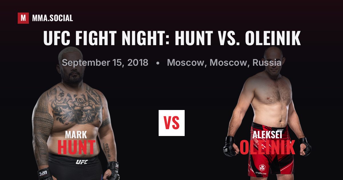 UFC Fight Night: Hunt vs. Oleinik results: Aleksei Oleinik def. Mark Hunt by Submission (R1), Sep 15, 2018