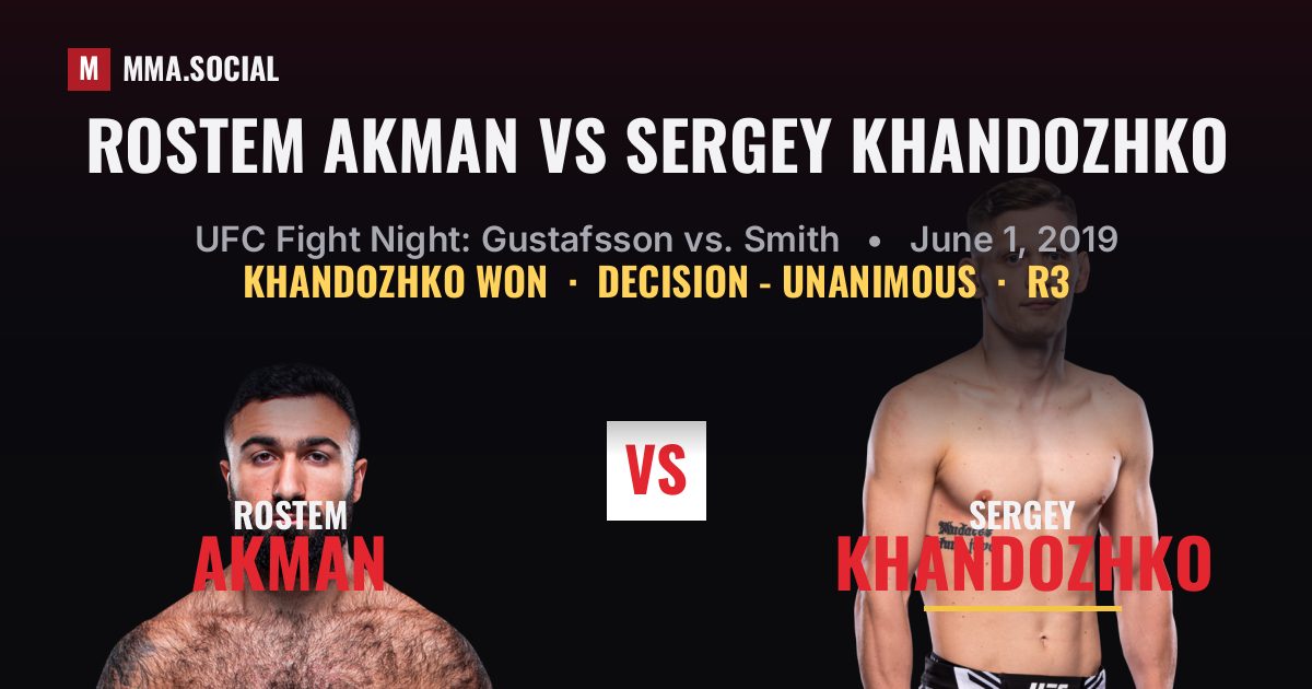 Rostem Akman vs Sergey Khandozhko result: Sergey Khandozhko won by Decision - Unanimous, UFC Fight Night: Gustafsson vs. Smith