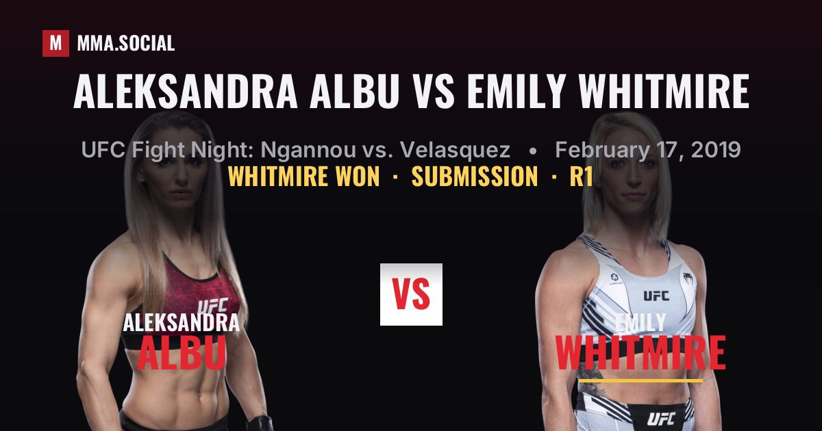 Aleksandra Albu vs Emily Whitmire result: Emily Whitmire won by Submission, UFC Fight Night: Ngannou vs. Velasquez