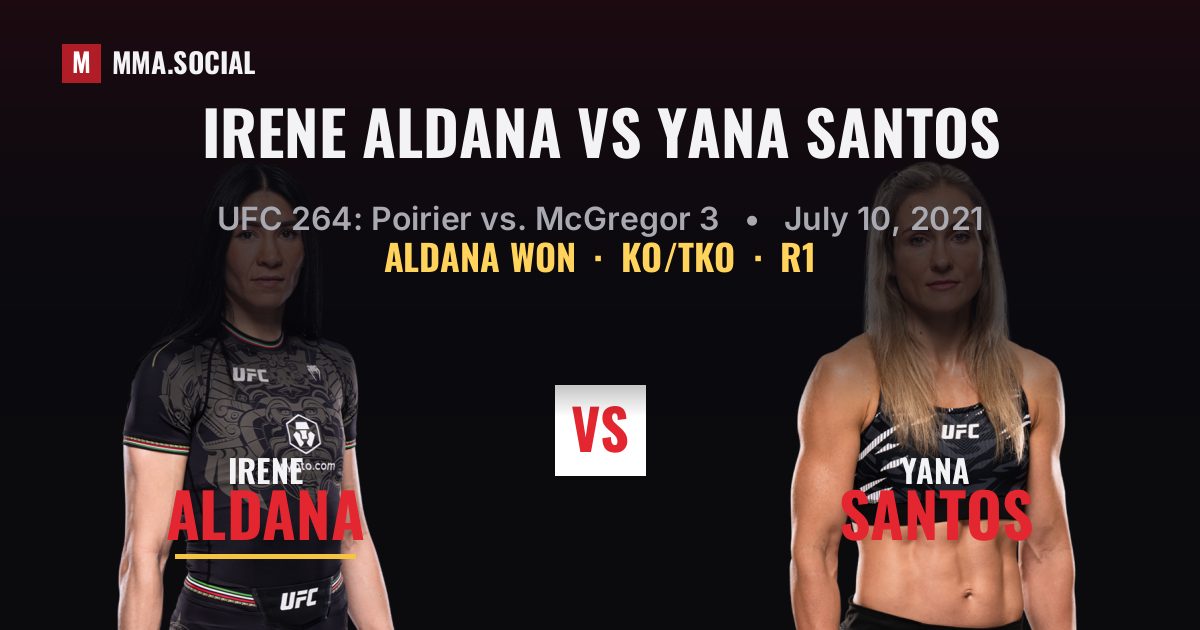 Irene Aldana vs Yana Santos result: Irene Aldana won by KO/TKO, UFC 264: Poirier vs. McGregor 3