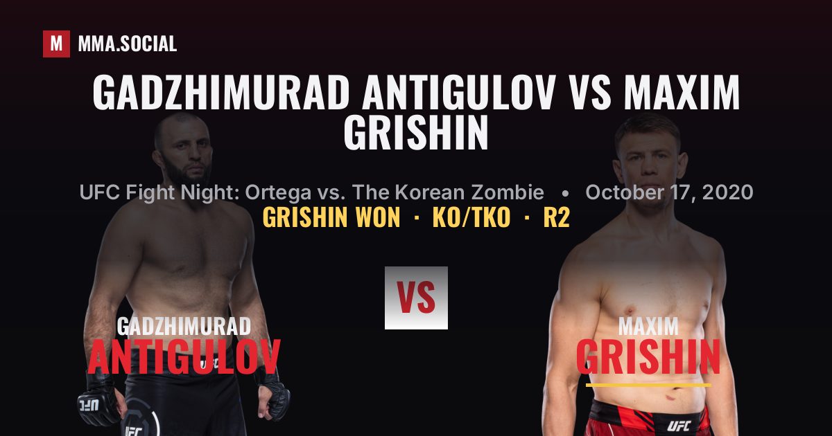 Gadzhimurad Antigulov vs Maxim Grishin result: Maxim Grishin won by KO/TKO, UFC Fight Night: Ortega vs. The Korean Zombie