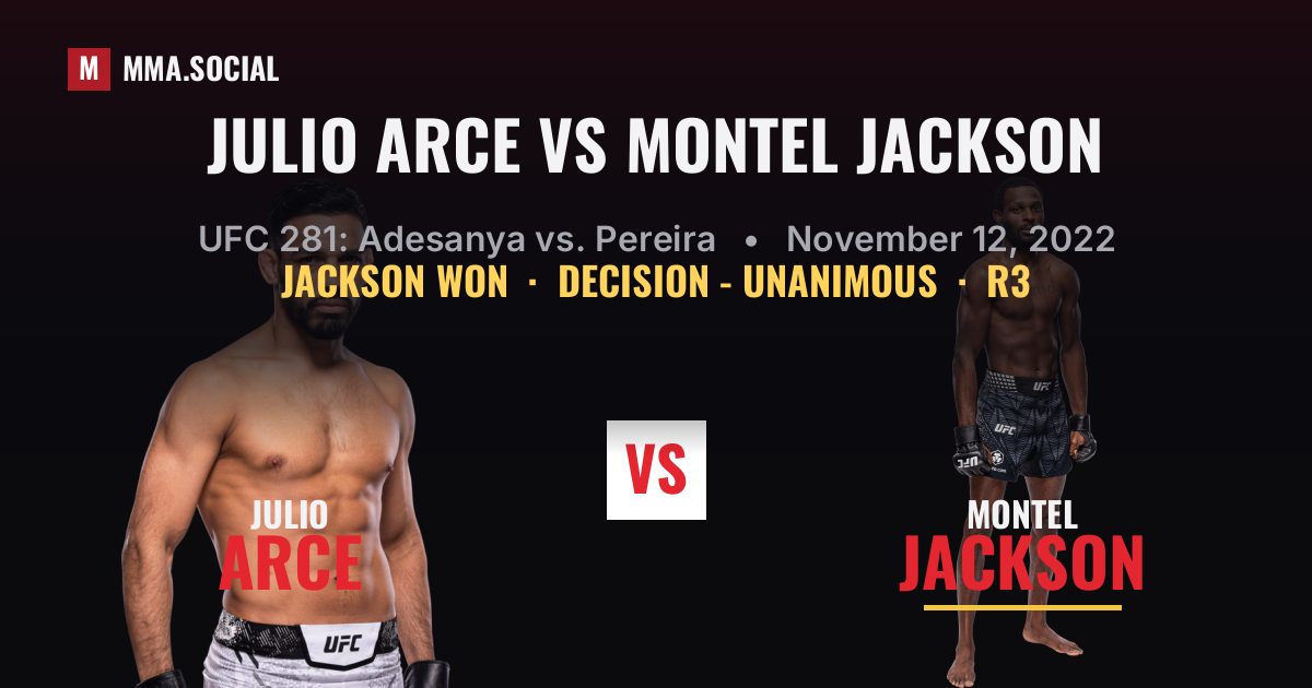 Julio Arce vs Montel Jackson result: Montel Jackson won by Decision - Unanimous, UFC 281: Adesanya vs. Pereira
