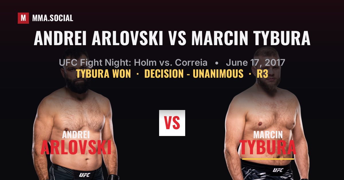 Andrei Arlovski vs Marcin Tybura result: Marcin Tybura won by Decision - Unanimous, UFC Fight Night: Holm vs. Correia