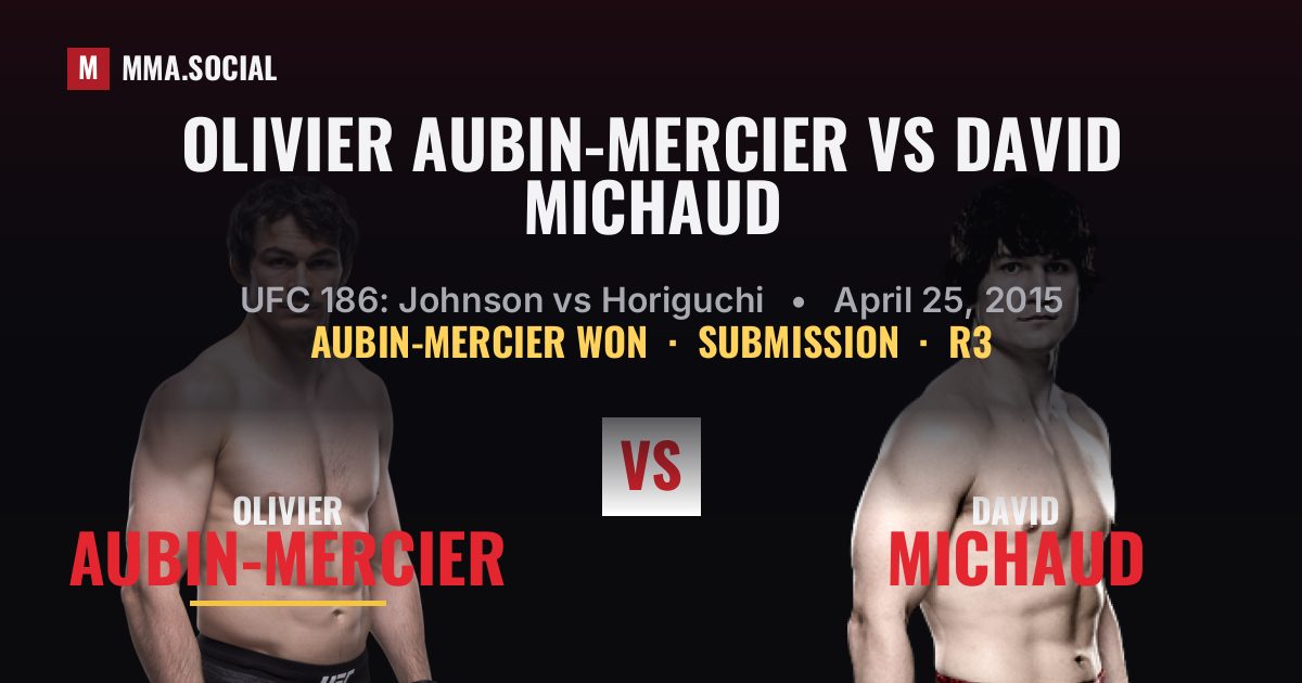 Olivier Aubin-Mercier vs David Michaud result: Olivier Aubin-Mercier won by Submission, UFC 186: Johnson vs Horiguchi