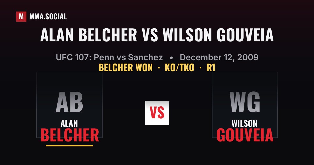 Alan Belcher vs Wilson Gouveia result: Alan Belcher won by KO/TKO, UFC 107: Penn vs Sanchez