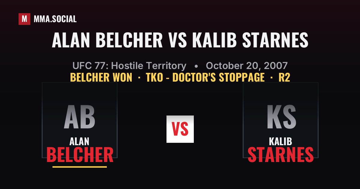 Alan Belcher vs Kalib Starnes result: Alan Belcher won by TKO - Doctor's Stoppage, UFC 77: Hostile Territory