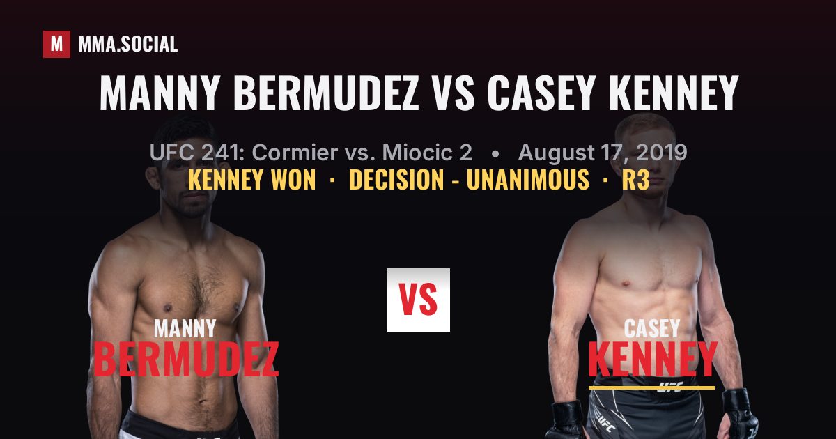 Manny Bermudez vs Casey Kenney result: Casey Kenney won by Decision - Unanimous, UFC 241: Cormier vs. Miocic 2