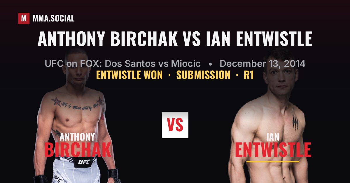 Anthony Birchak vs Ian Entwistle result: Ian Entwistle won by Submission, UFC on FOX: Dos Santos vs Miocic
