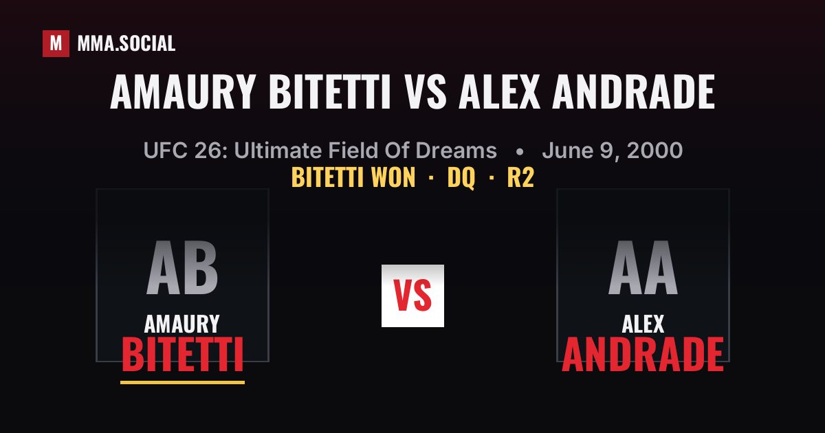 Amaury Bitetti vs Alex Andrade result: Amaury Bitetti won by DQ, UFC 26: Ultimate Field Of Dreams