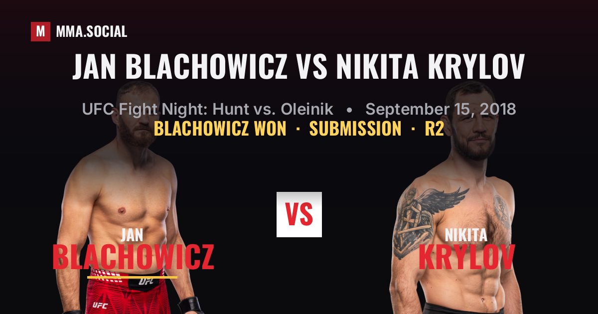 Jan Blachowicz vs Nikita Krylov result: Jan Blachowicz won by Submission, UFC Fight Night: Hunt vs. Oleinik