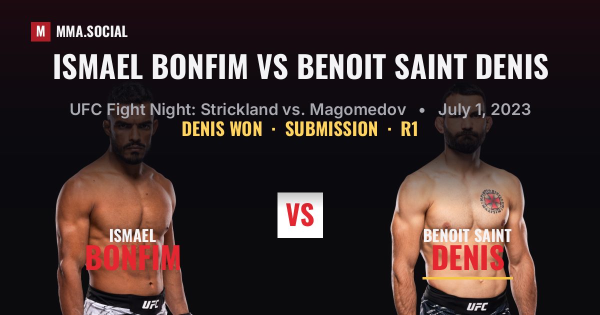 Ismael Bonfim vs Benoit Saint Denis result: Benoit Saint Denis won by Submission, UFC Fight Night: Strickland vs. Magomedov