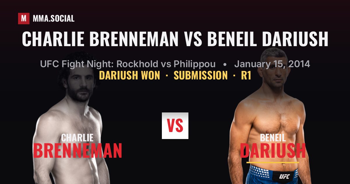 Charlie Brenneman vs Beneil Dariush result: Beneil Dariush won by Submission, UFC Fight Night: Rockhold vs Philippou