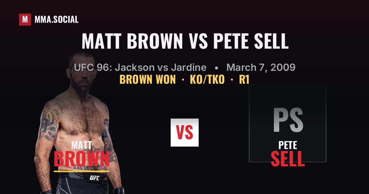 Matt Brown vs Pete Sell result: Matt Brown won by KO/TKO, UFC 96: Jackson vs Jardine