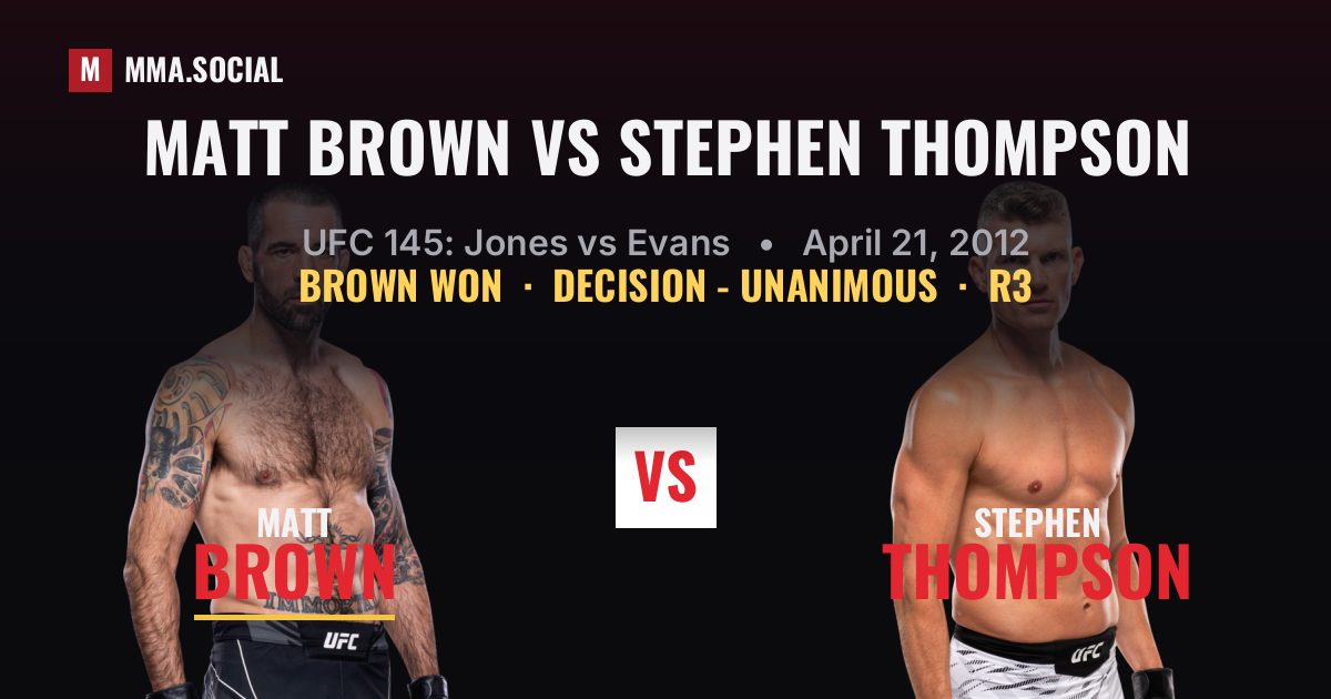 Matt Brown vs Stephen Thompson result: Matt Brown won by Decision - Unanimous, UFC 145: Jones vs Evans