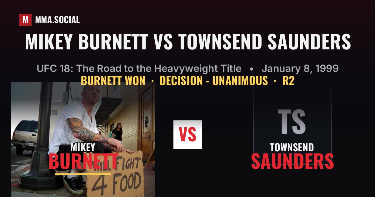 Mikey Burnett vs Townsend Saunders result: Mikey Burnett won by Decision - Unanimous, UFC 18: The Road to the Heavyweight Title