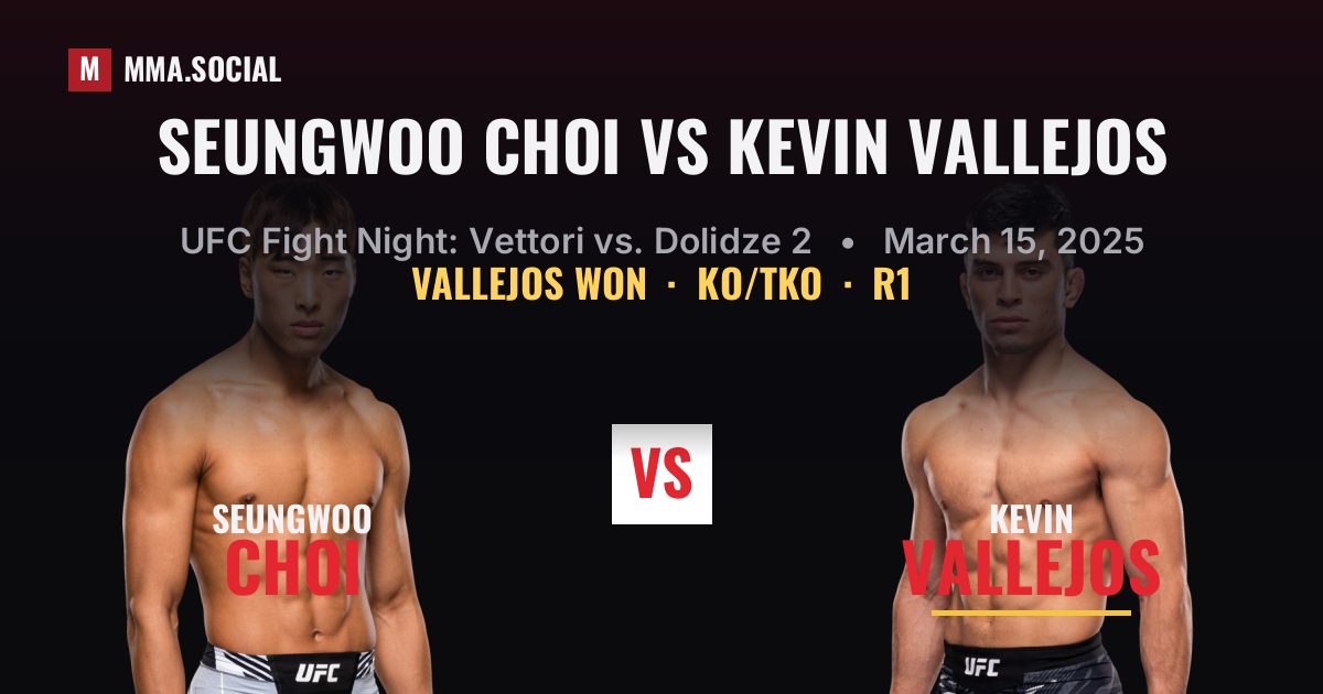 SeungWoo Choi vs Kevin Vallejos result: Kevin Vallejos won by KO/TKO, UFC Fight Night: Vettori vs. Dolidze 2