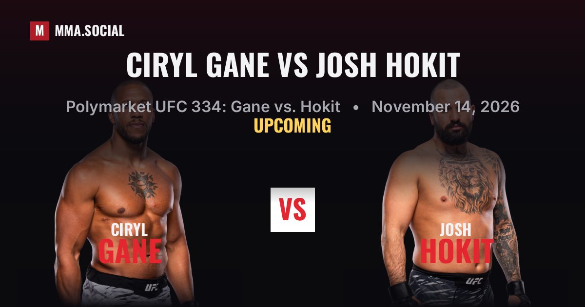 Ciryl Gane vs Josh Hokit - Polymarket UFC 334 | MMA.SOCIAL