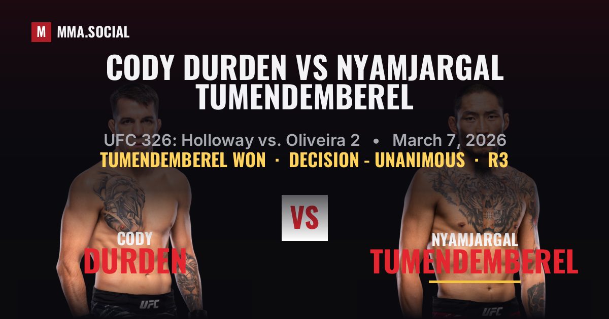 Cody Durden vs Nyamjargal Tumendemberel - UFC 326 | MMA.SOCIAL