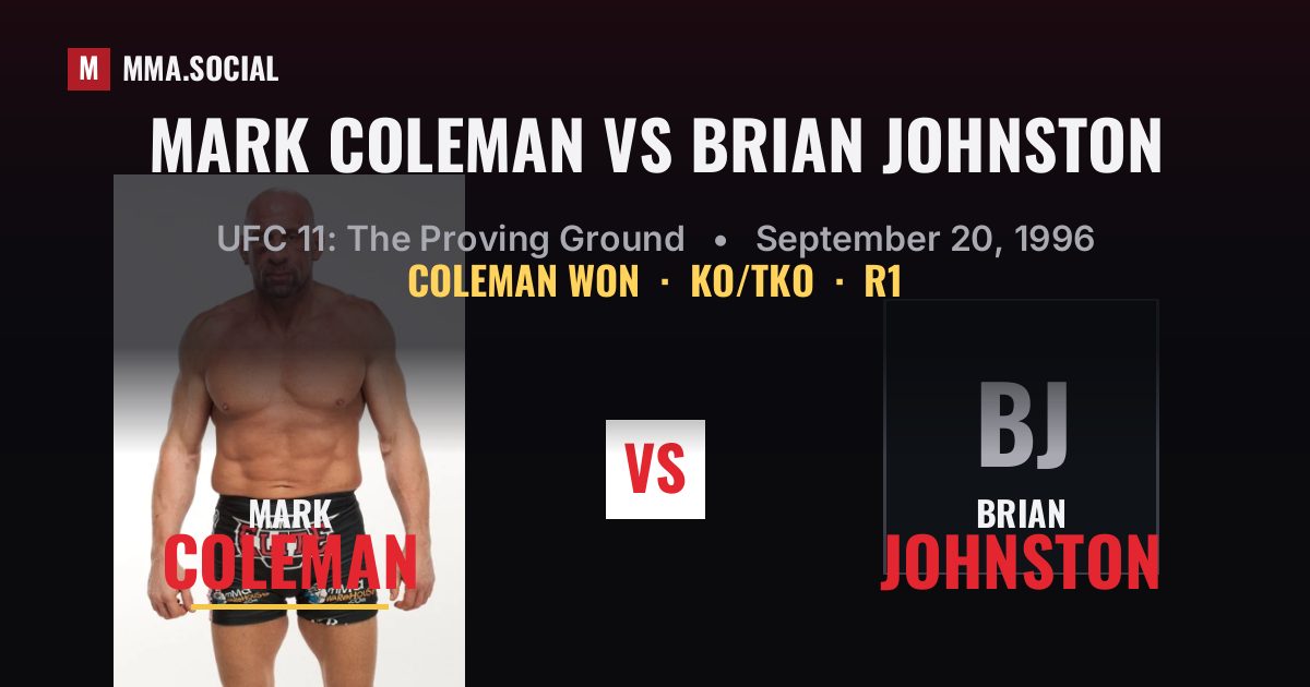 Mark Coleman vs Brian Johnston result: Mark Coleman won by KO/TKO, UFC 11: The Proving Ground