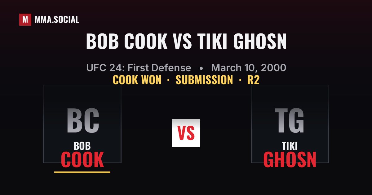 Bob Cook vs Tiki Ghosn result: Bob Cook won by Submission, UFC 24: First Defense