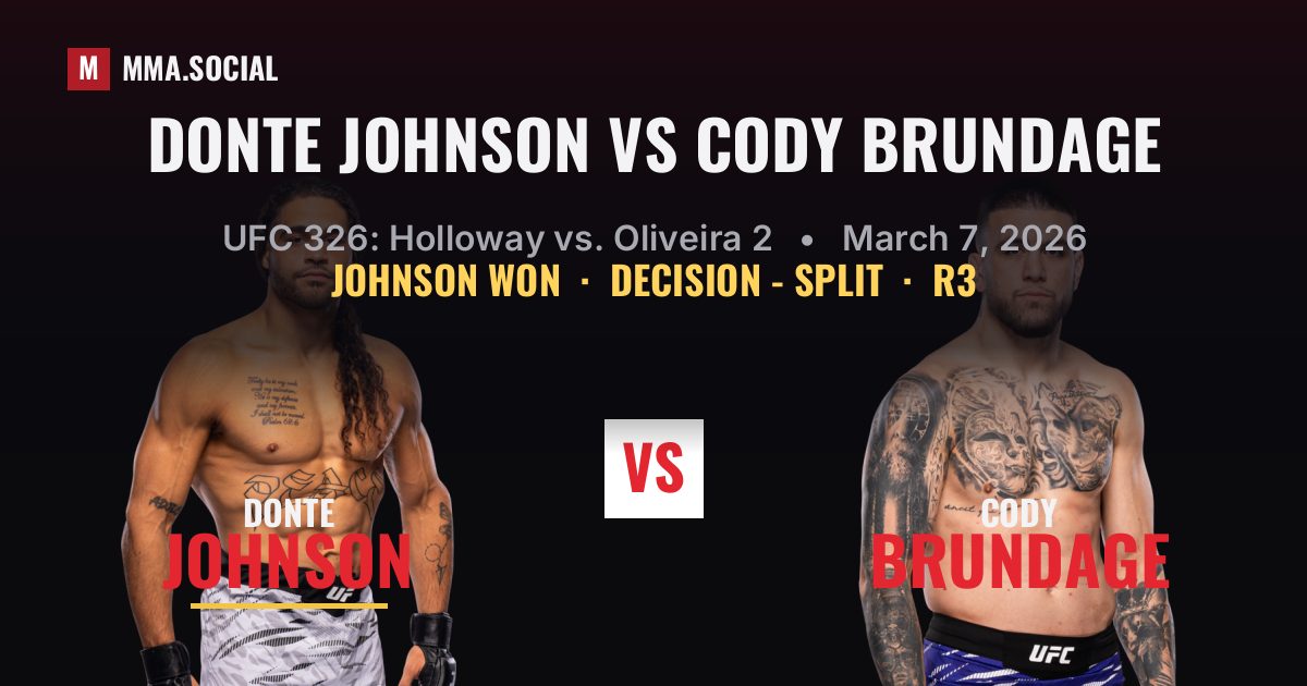 Donte Johnson vs Cody Brundage result: Donte Johnson won by Decision - Split, UFC 326: Holloway vs. Oliveira 2