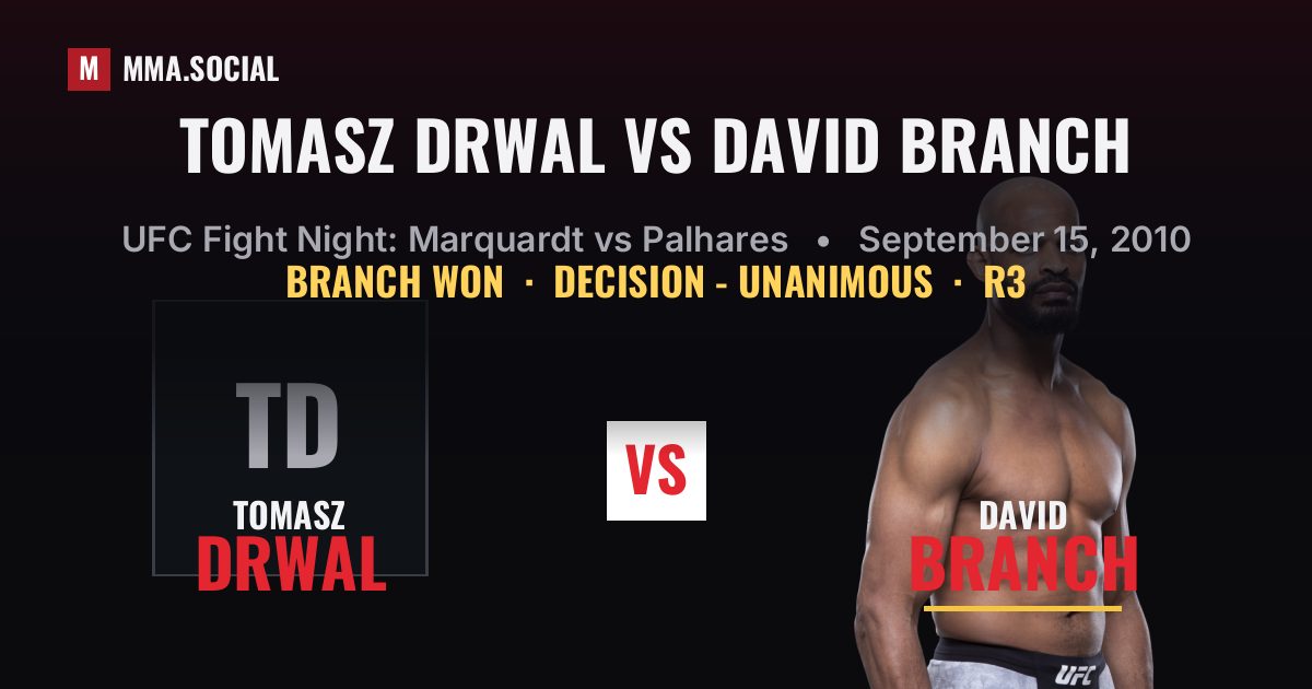 Tomasz Drwal vs David Branch result: David Branch won by Decision - Unanimous, UFC Fight Night: Marquardt vs Palhares