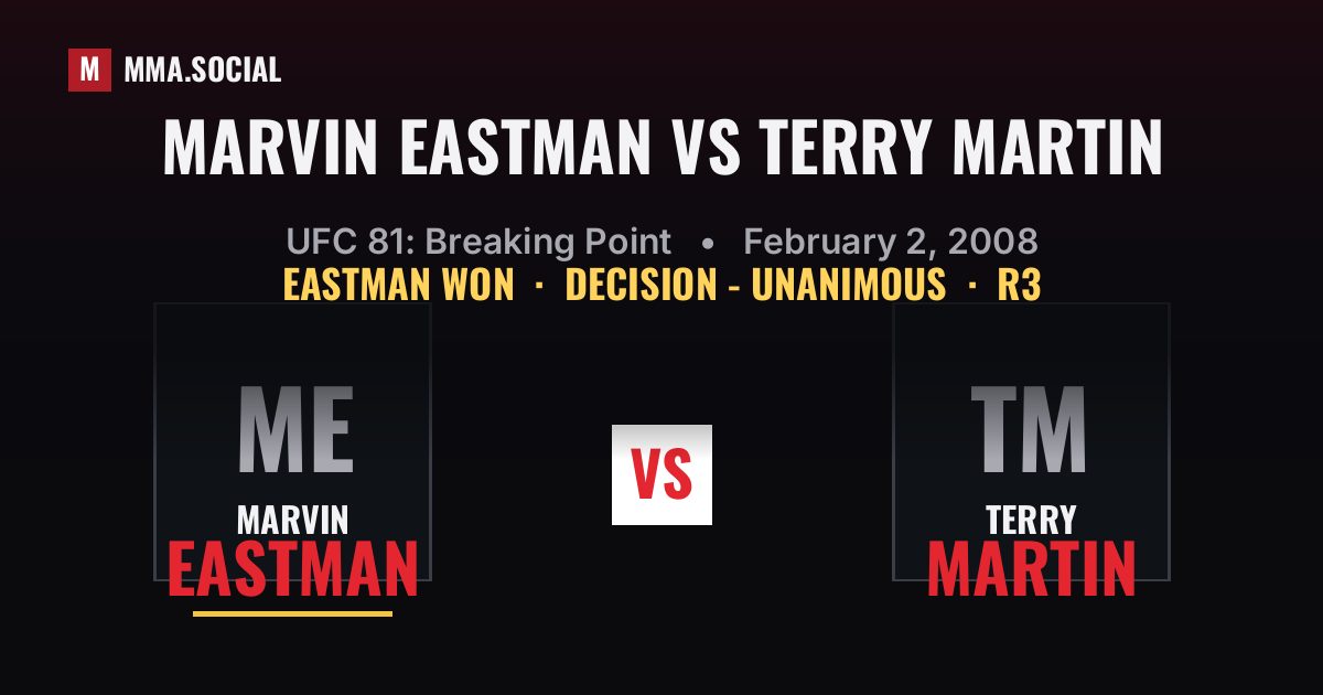 Marvin Eastman vs Terry Martin - UFC 81 Scorecard | MMA.SOCIAL