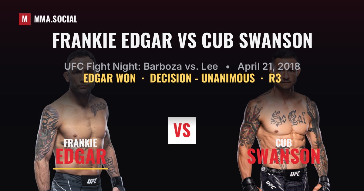 Frankie Edgar vs Cub Swanson result: Frankie Edgar won by Decision - Unanimous, UFC Fight Night: Barboza vs. Lee