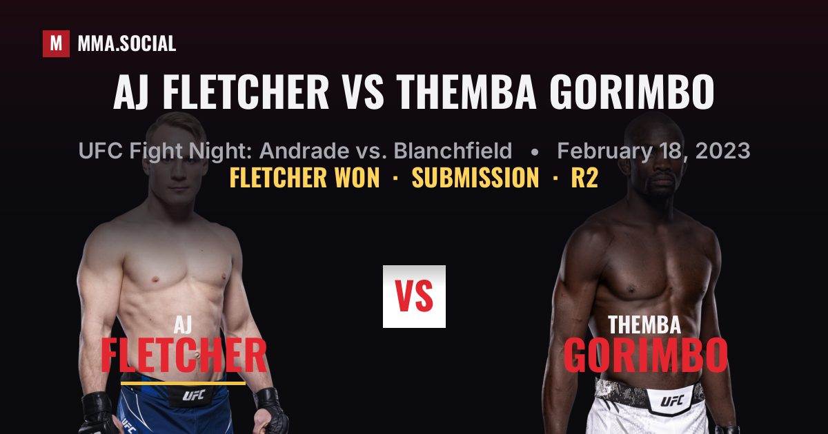 AJ Fletcher vs Themba Gorimbo result: AJ Fletcher won by Submission, UFC Fight Night: Andrade vs. Blanchfield
