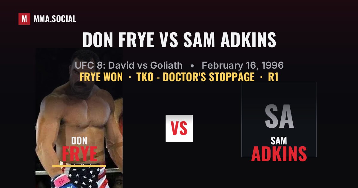 Don Frye vs Sam Adkins result: Don Frye won by TKO - Doctor's Stoppage, UFC 8: David vs Goliath