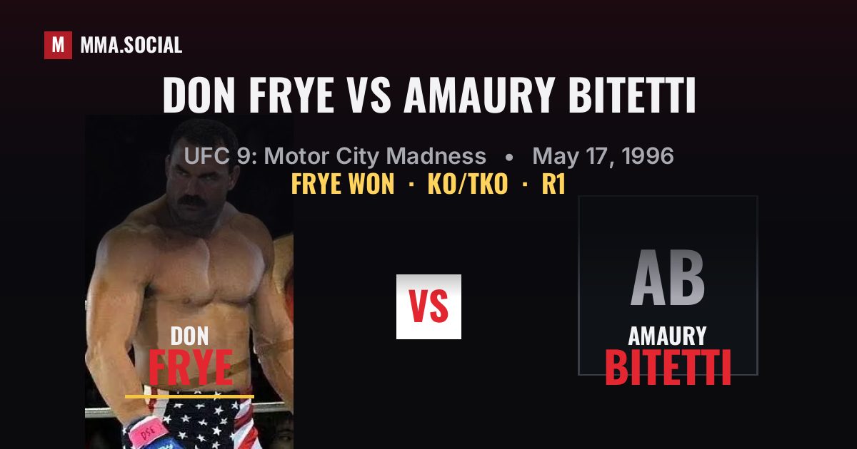 Don Frye vs Amaury Bitetti result: Don Frye won by KO/TKO, UFC 9: Motor City Madness