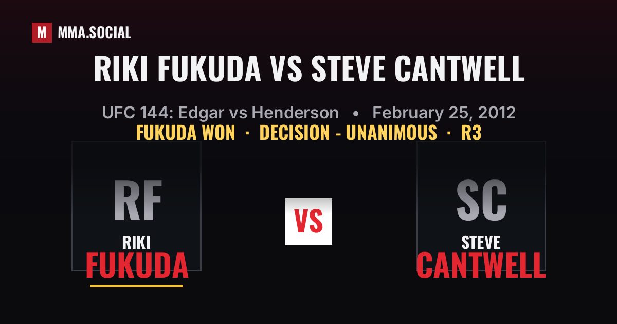 Riki Fukuda vs Steve Cantwell result: Riki Fukuda won by Decision - Unanimous, UFC 144: Edgar vs Henderson