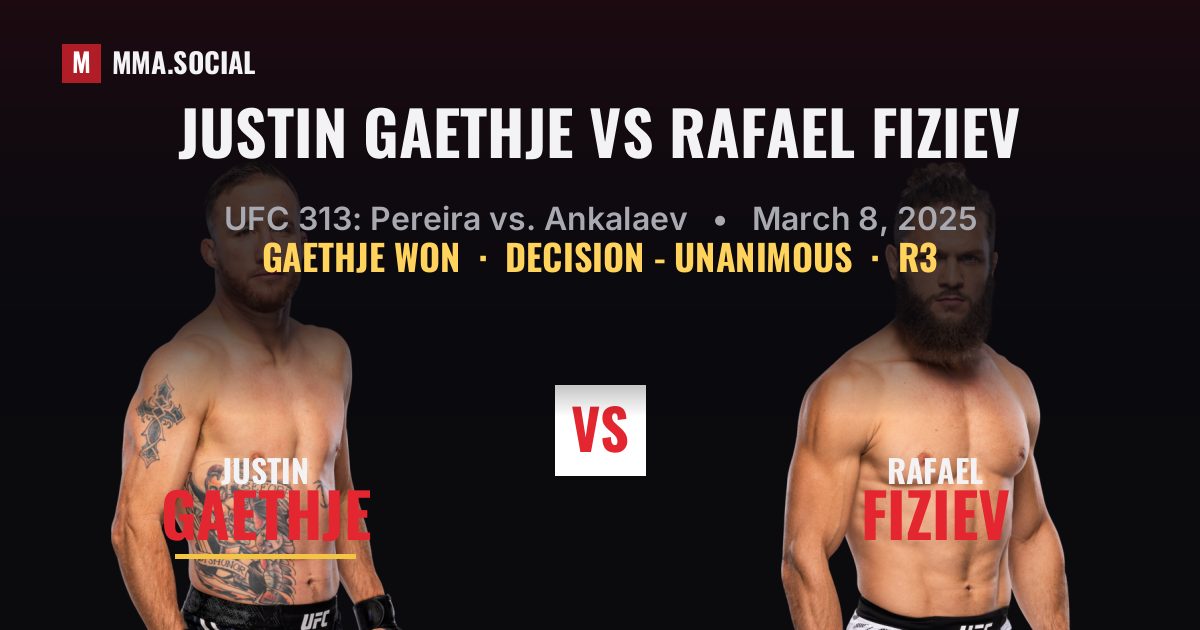 Justin Gaethje vs Rafael Fiziev result: Justin Gaethje won by Decision - Unanimous, UFC 313: Pereira vs. Ankalaev