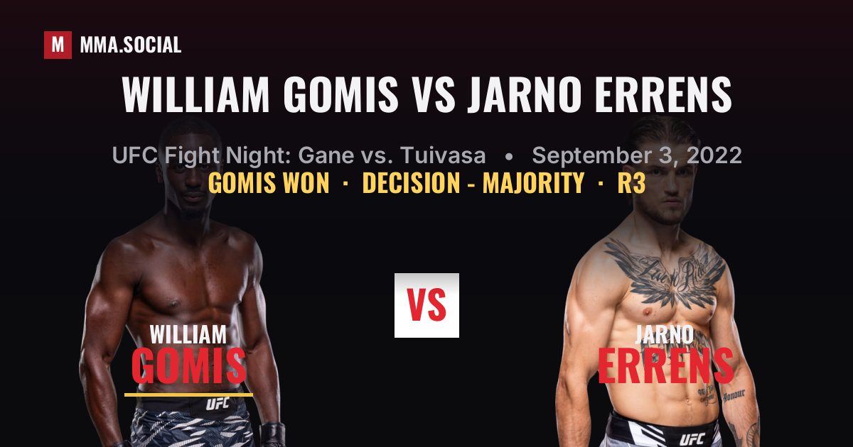 William Gomis vs Jarno Errens result: William Gomis won by Decision - Majority, UFC Fight Night: Gane vs. Tuivasa