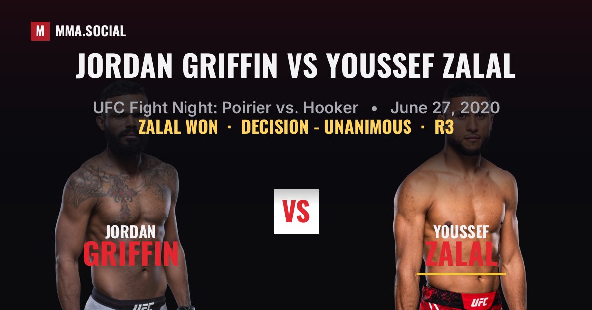 Jordan Griffin vs Youssef Zalal result: Youssef Zalal won by Decision - Unanimous, UFC Fight Night: Poirier vs. Hooker