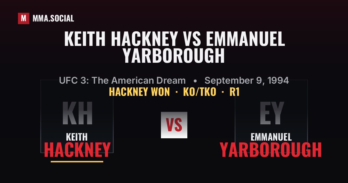 Keith Hackney vs Emmanuel Yarborough result: Keith Hackney won by KO/TKO, UFC 3: The American Dream