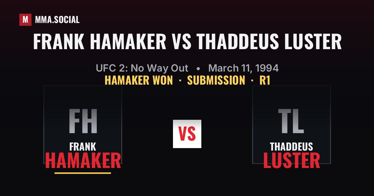 Frank Hamaker vs Thaddeus Luster result: Frank Hamaker won by Submission, UFC 2: No Way Out