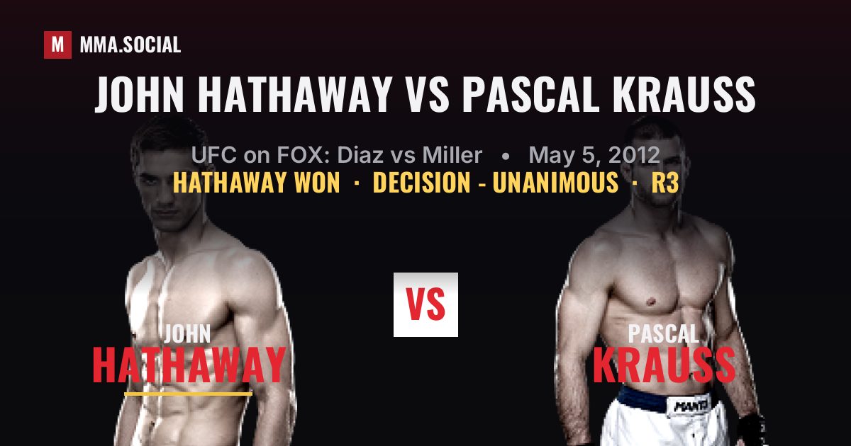 John Hathaway vs Pascal Krauss result: John Hathaway won by Decision - Unanimous, UFC on FOX: Diaz vs Miller