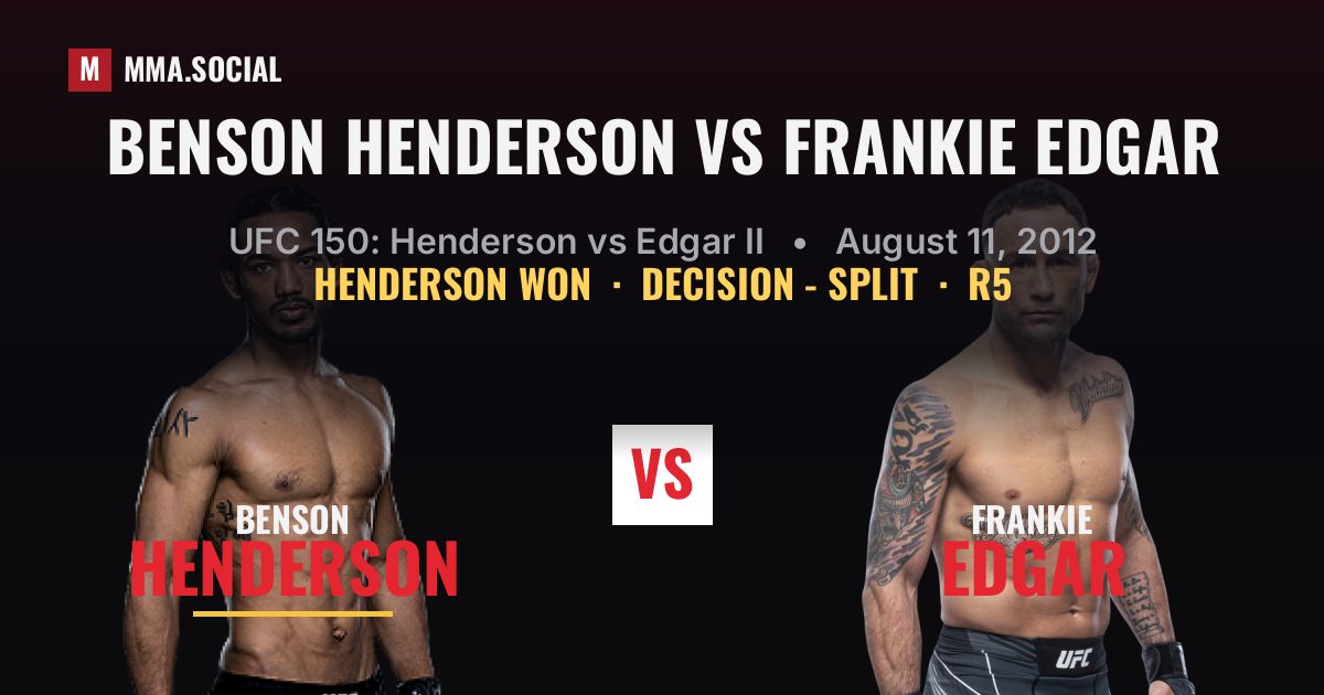 Benson Henderson vs Frankie Edgar result: Benson Henderson won by Decision - Split, UFC 150: Henderson vs Edgar II