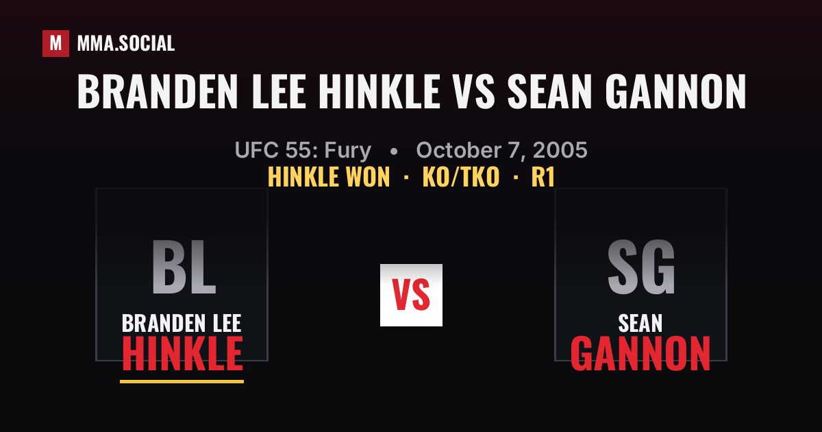 Branden Lee Hinkle vs Sean Gannon result: Branden Lee Hinkle won by KO/TKO, UFC 55: Fury