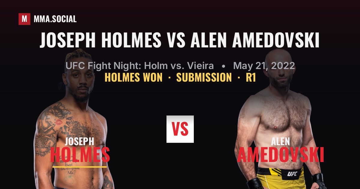 Joseph Holmes vs Alen Amedovski result: Joseph Holmes won by Submission, UFC Fight Night: Holm vs. Vieira