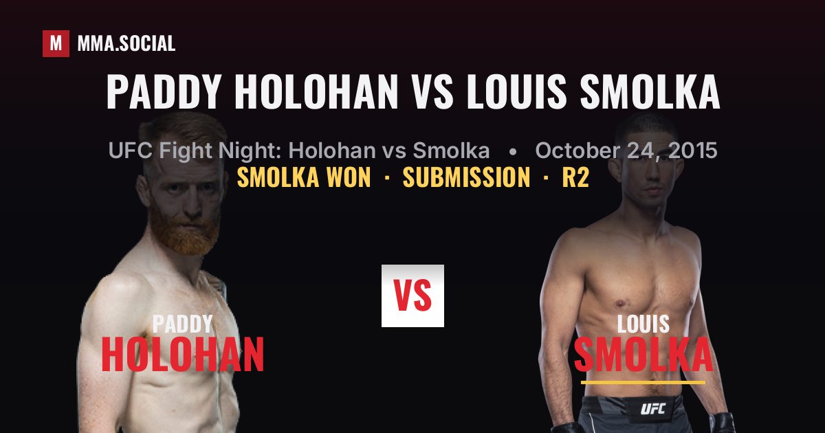 Paddy Holohan vs Louis Smolka result: Louis Smolka won by Submission, UFC Fight Night: Holohan vs Smolka