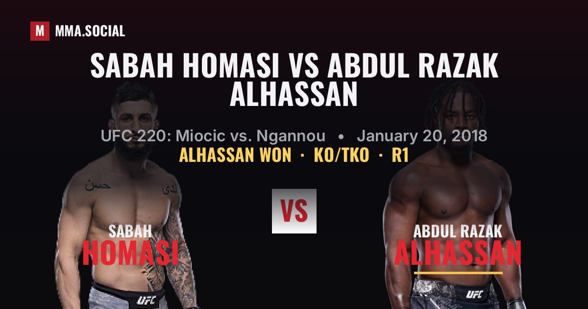 Sabah Homasi vs Abdul Razak Alhassan result: Abdul Razak Alhassan won by KO/TKO, UFC 220: Miocic vs. Ngannou