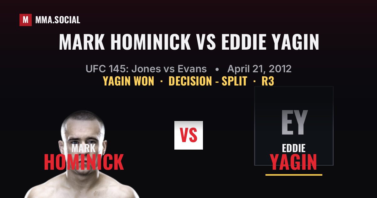 Mark Hominick vs Eddie Yagin result: Eddie Yagin won by Decision - Split, UFC 145: Jones vs Evans