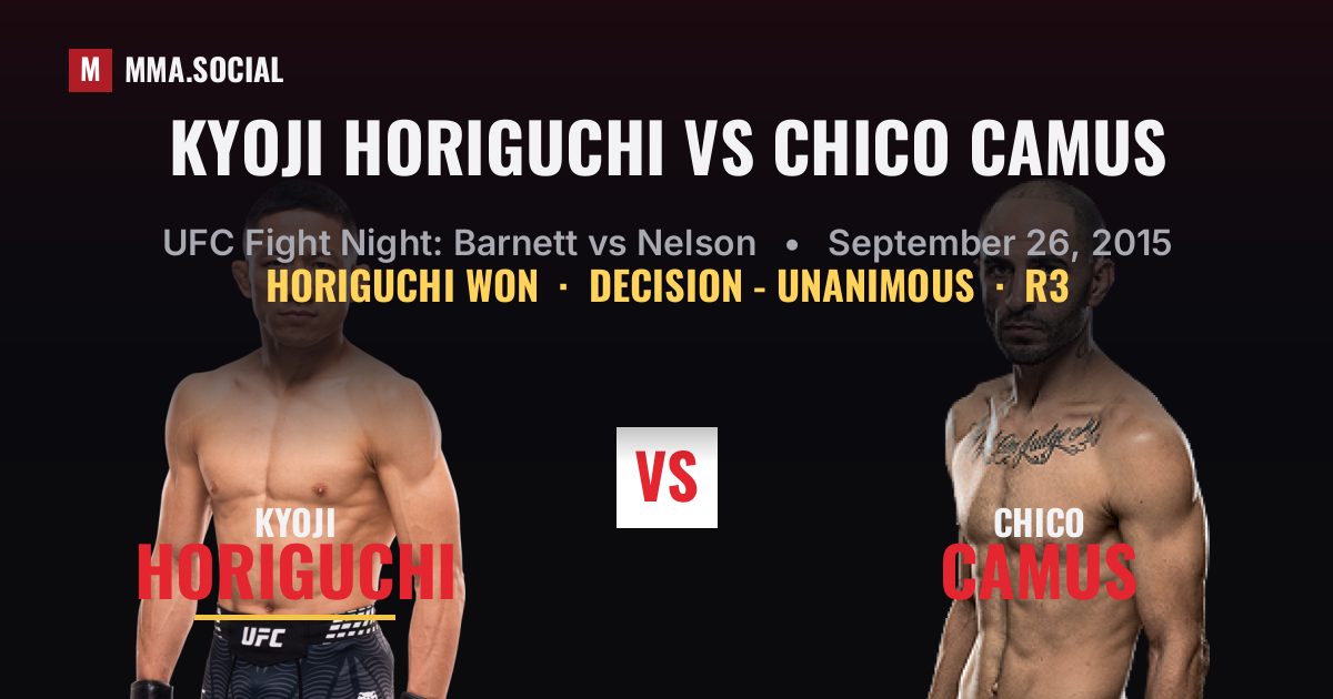 Kyoji Horiguchi vs Chico Camus result: Kyoji Horiguchi won by Decision - Unanimous, UFC Fight Night: Barnett vs Nelson