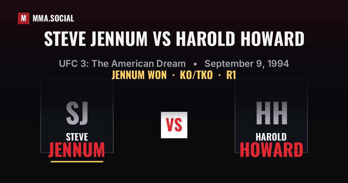 Steve Jennum vs Harold Howard result: Steve Jennum won by KO/TKO, UFC 3: The American Dream