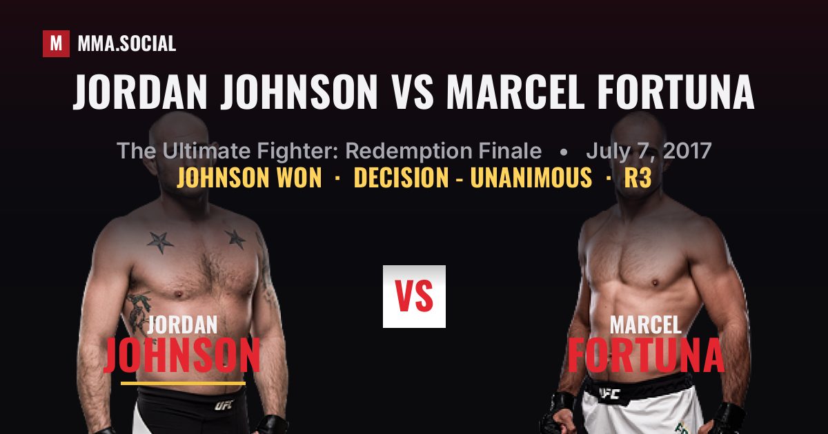Jordan Johnson vs Marcel Fortuna result: Jordan Johnson won by Decision - Unanimous, The Ultimate Fighter: Redemption Finale